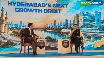 Telangana IT Minister Sridhar Babu in conversation with Moneycontrol's Managing Editor Nalin Mehta at Rising Bharat Summit