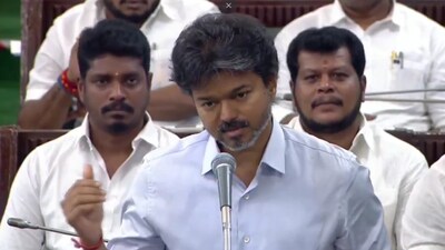 Tamil Nadu Chief Minister C. Joseph Vijay addressed the Legislative Assembly during a debate on demand for grants for the Police, Fire and Rescue Services Department, in Chennai on September 7