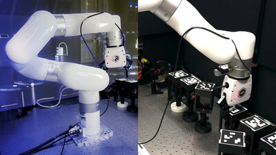 An MIT robotic laboratory uses a robotic arm to assemble and align optical components for experiments. (Image: MIT)