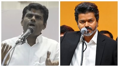 K Annamalai (L) and Tamil Nadu CM Vijay