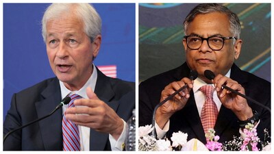 JPMorgan Chase & Co. CEO Jamie Dimon (L) and Tata Sons chairman N Chandrasekaran (Courtesy: Reuters)