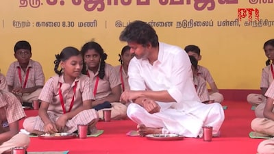 At the launch event, Vijay interacted with students and reviewed the breakfast arrangements at the school before sitting down to eat with them. 