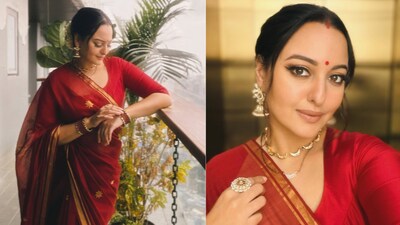 Sonakshi Sinha wears red saree