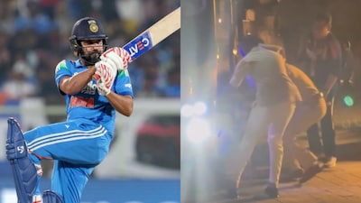 Rohit Sharma suffers scary fall while getting off team bus