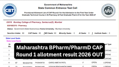 Maharashtra BPharm/PharmD CAP Round 1 Result 2026 Out