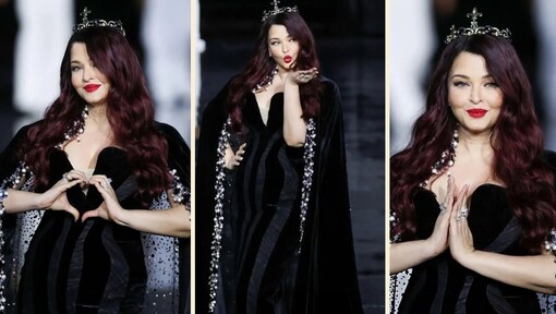 Aishwarya Rai Bachchan slays Paris Fashion Week in all-black velvet gown, diamond tiara and burgundy hair