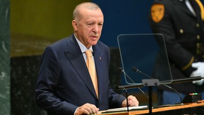Turkey's President Recep Tayyip Erdogan addresses the 81st United Nations General Assembly at UN headquarters in New York on September 22, 2026. (Photo by ANGELA WEISS / AFP)