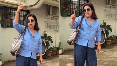 Farah Khan spotted by paparazzi during an outing in Mumbai. (Image credit: x/@instantbollywood)