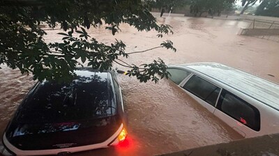 Several vehicles were inundated following heavy rain in Bengaluru. 