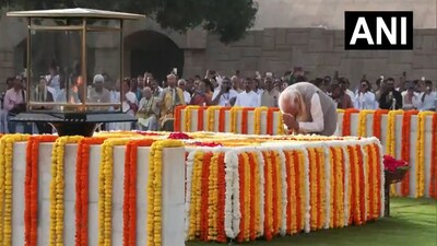 PM Modi attended a Sarva-Dharma Prarthana Sabha at Gandhi’s memorial early in the day 