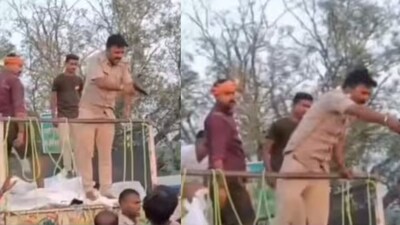A police constable in Bihar has been suspended after a video allegedly showed him brandishing a pistol and threatening people during a flood relief distribution programme.