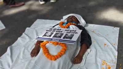 NSUI Workers Stage Living Dead Protest in Delhi Demanding CEC Resignation