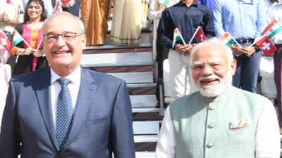 Prime Minister Narendra Modi with Swiss President Guy Parmelin (Credit: @ParmelinG/X)
