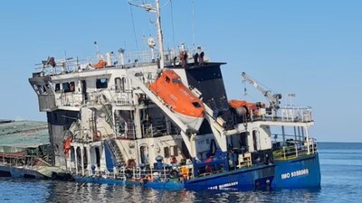 A fire broke out on the vessel 'Royad Mammadov' outside Romania's territorial waters. (Credit: Reuters)