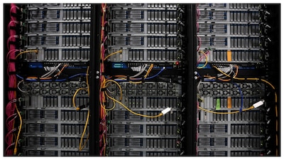 A view shows detail of racks for data servers, GPUs and CPUs. (Courtesy: Reuters photo for representation)