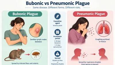 Bubonic plague and pneumonic plague are two different forms of the same disease, caused by the bacterium Yersinia pestis. (Picture: AI generated)