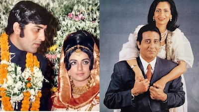 Vinod Khanna with first wife Geetanjali and Vinod Khanna with second wife Kavita