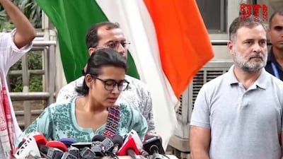 Venisha G Kiba shared this photo of Neha Bora and LoP Rahul Gandhi from July to remind her of the Congress's leader's support to student protest (Image: X)