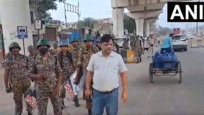 Heavy security has been deployed at the Apsara Border ahead of the protest today at Jantar Mantar (ANI)