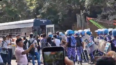 Lawyers marching during protest detained by police, RAF (Image: X/@cpimlliberation)