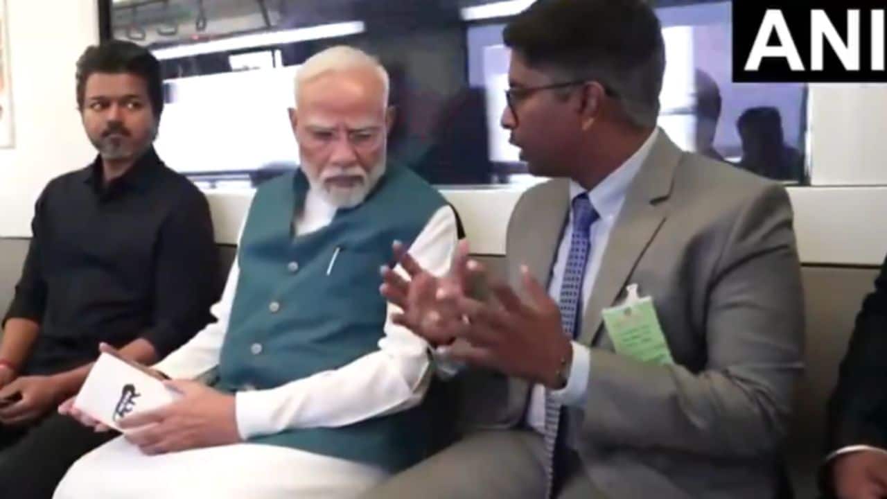 PM Modi takes Chennai Metro ride with CM C Joseph Vijay after inaugurating Phase II stretch