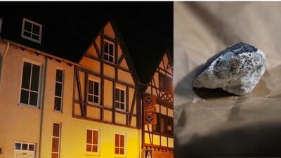 Meteorite from a residential house in Koblenz-Güls, Germany, after a bright fireball crossed European skies on March 8, 2026. (Image: Thomas Frey)