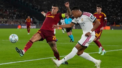 Kylian Mbappe in action against Roma in UCL (AP Photo)