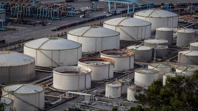 Storage tanks for oil products at the port of Barcelona.