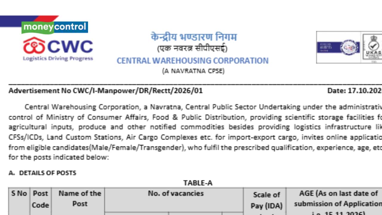 CWC recruitment 2026: 327 vacancies announced for assistant manager and junior executive posts, apply online by November 15