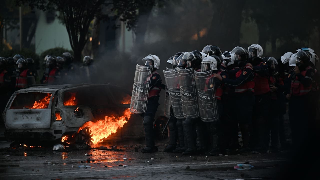 Albania protests in pictures: Fires, petrol bombs and police clashes in Tirana as demonstrators demand Rama's exit